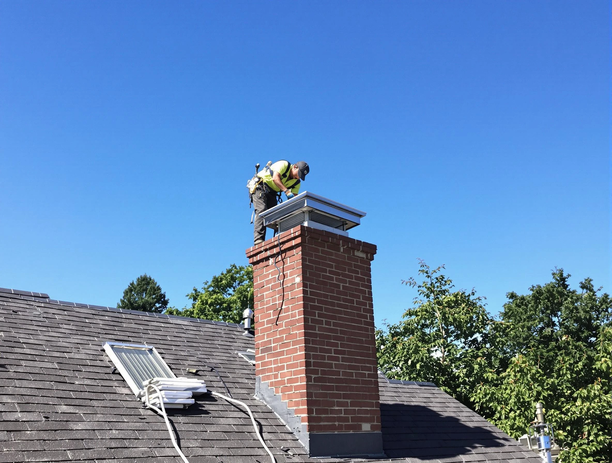 Todd Creek Chimney Sweep technician measuring a chimney cap in Todd Creek, CO