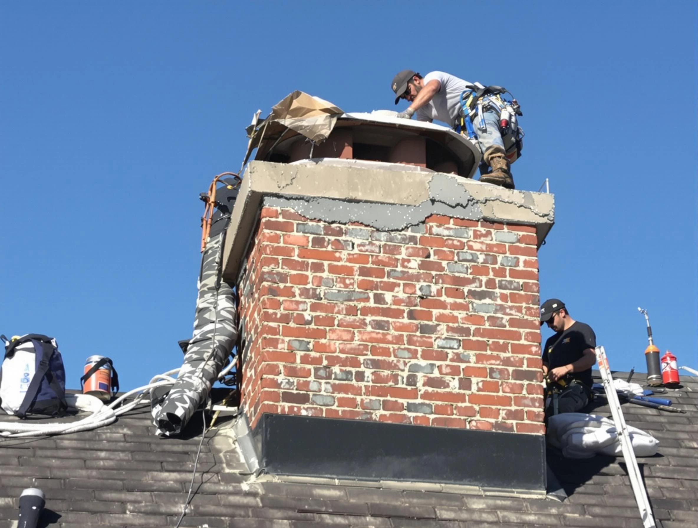 Todd Creek Chimney Sweep installing a custom chimney crown in Todd Creek, CO