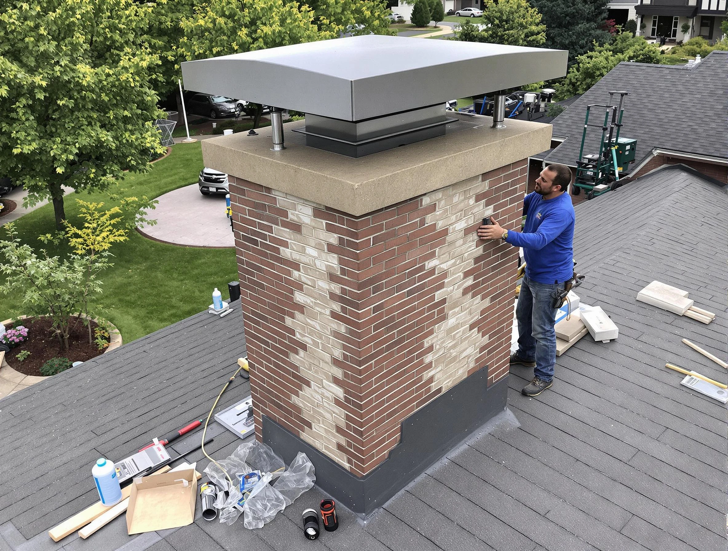 Todd Creek Chimney Sweep team working on a custom chimney remodel in Todd Creek, CO